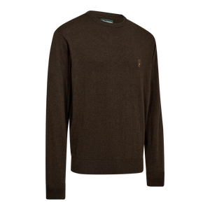 Harrington Stickad tröja med rund hals - Brown Melange – Deerhunter