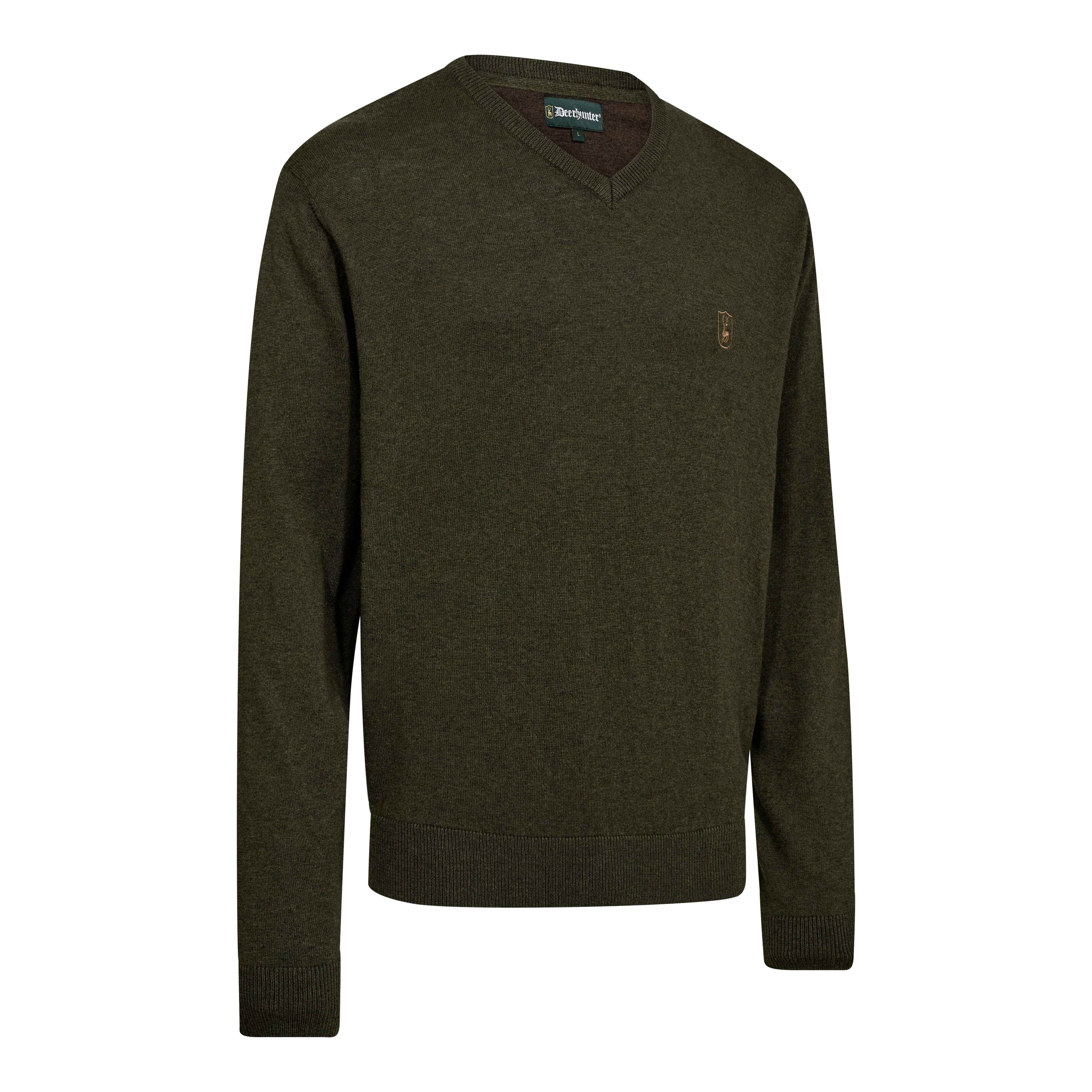 Harrington Stickad tröja med V-hals - Forest Ember Melange – Deerhunter
