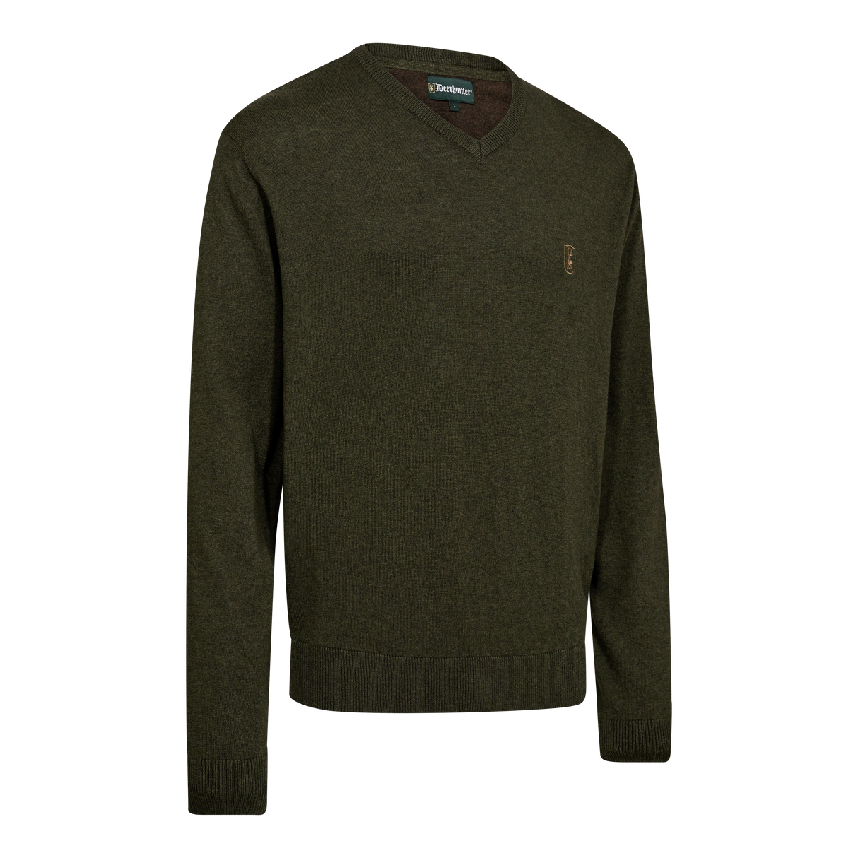 Harrington Stickad tröja med V-hals - Forest Ember Melange – Deerhunter