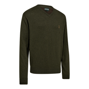 Harrington Stickad tröja med V-hals - Forest Ember Melange – Deerhunter