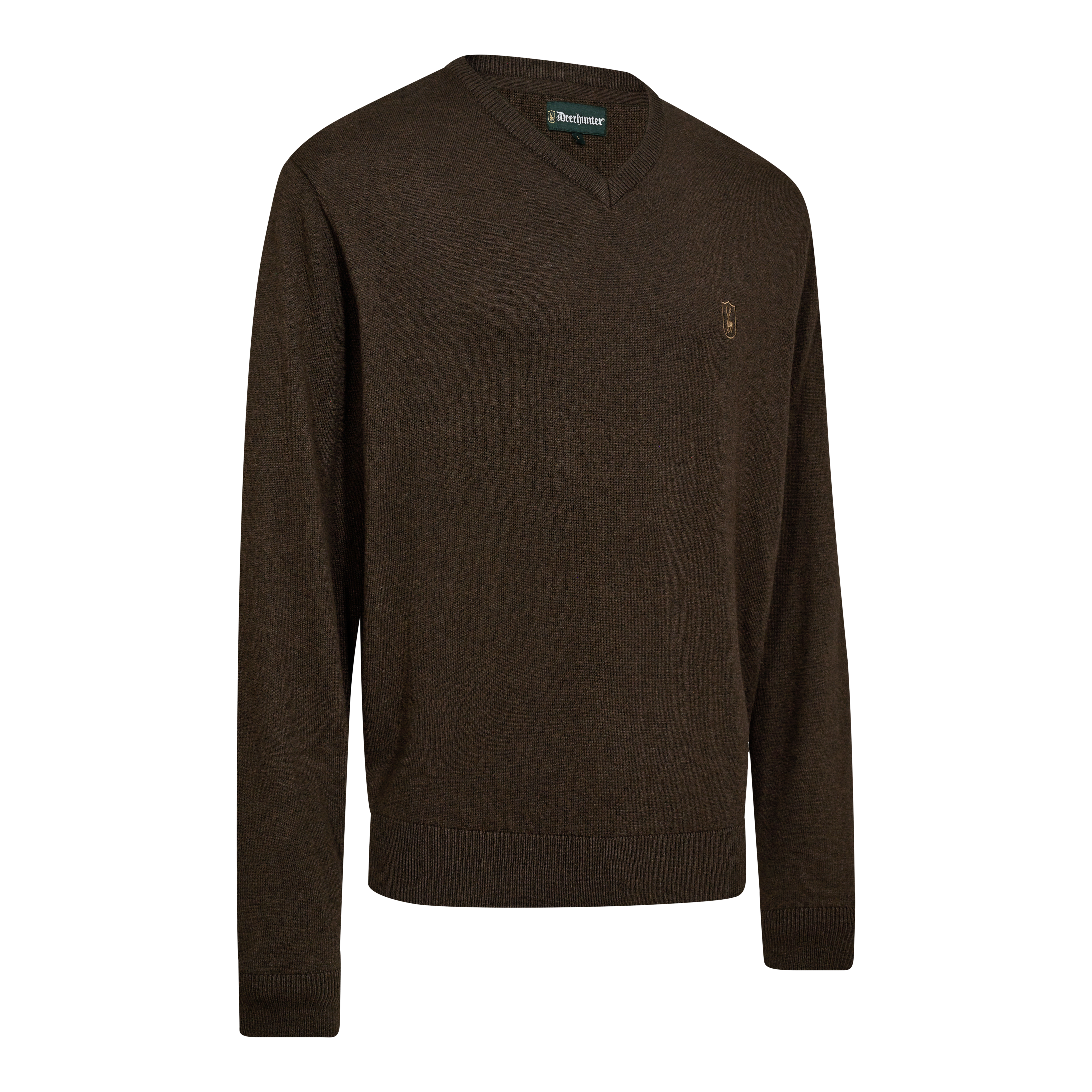 Harrington Stickad Tröja Med V-Hals - Brown Melange – Deerhunter