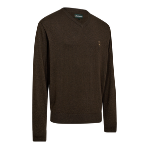 Harrington Stickad Tröja Med V-Hals - Brown Melange – Deerhunter