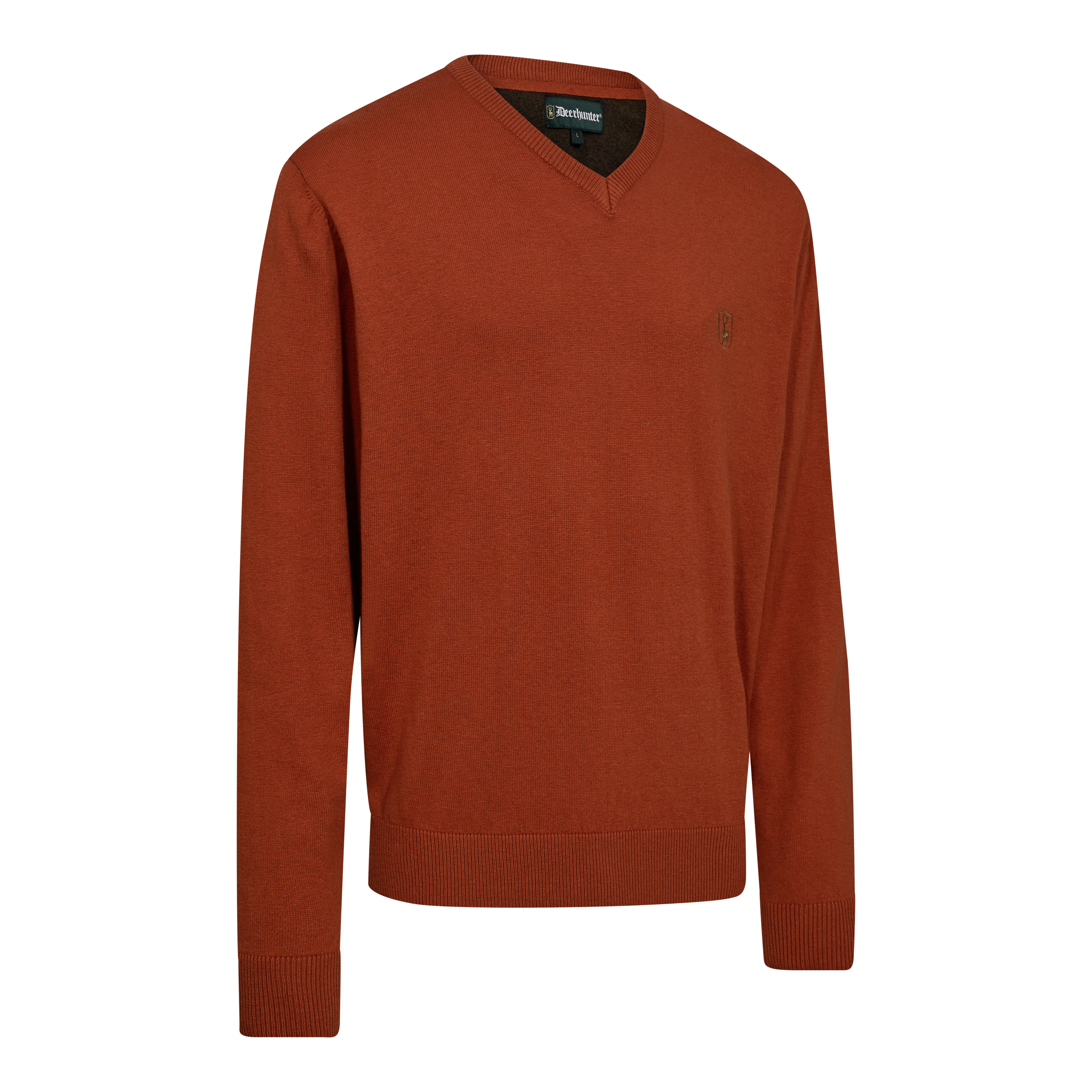 Harrington Stickad tröja med V-hals - Oak Rust Melange – Deerhunter