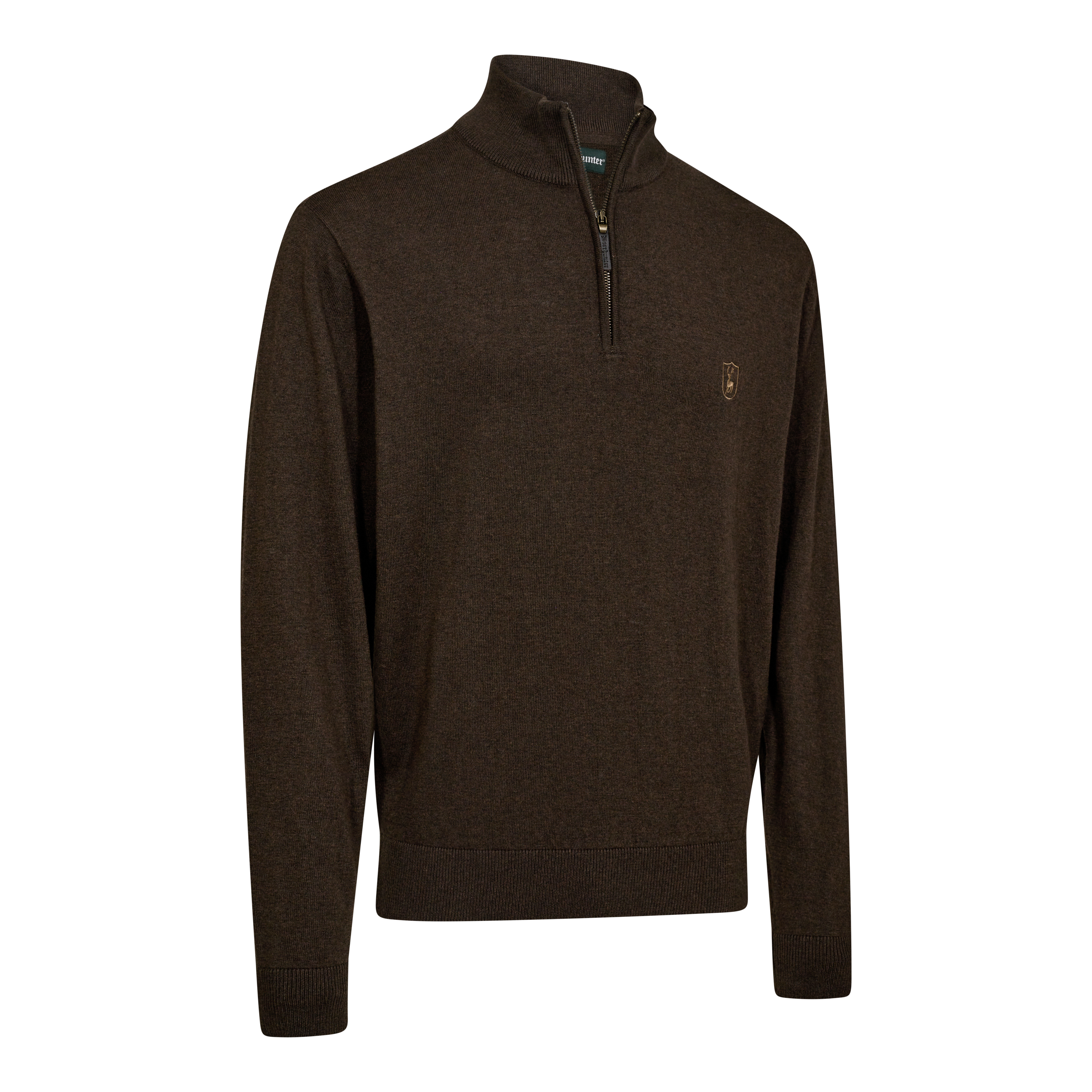 Harrington Stickad tröja med dragkedja i halsen - Brown Melange – Deerhunter