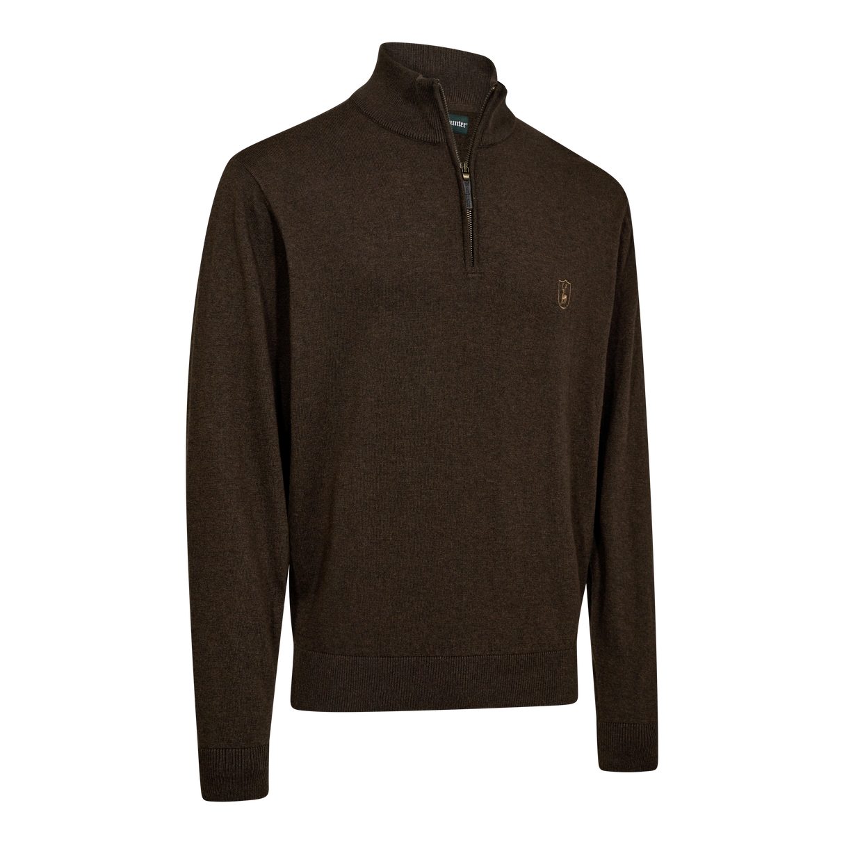 Harrington Stickad tröja med dragkedja i halsen - Brown Melange – Deerhunter