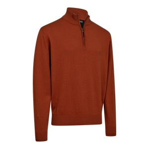 Harrington Stickad tröja med dragkedja i halsen Oak Rust Melange - Deerhunter