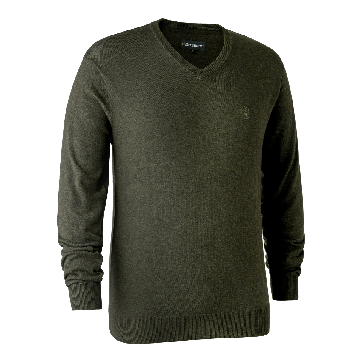 Kingston Stickad tröja med V-hals - Green Melange – Deerhunter