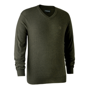 Kingston Stickad tröja med V-hals - Green Melange – Deerhunter