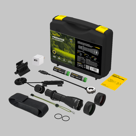 Predator Pro Extended Set / Warm / Fullt utrustat set för taktiska uppgifter: ficklampa, två 18650 Li-Ion-batterier, magnetisk USB-laddare, magnetiskt fäste, magnetisk fjärrströmbrytare, två färgfilter - Armytek