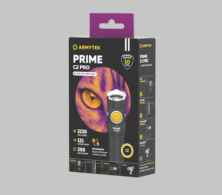 Prime C2 Pro Magnet USB / Varm / 2230 lm / TIR 70°:120° / 1x18650 (inkl.) - Armytek