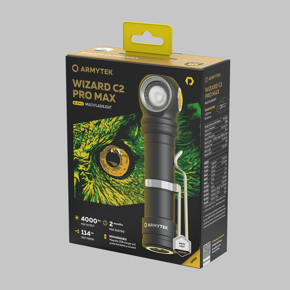 Armytek Wizard C2 Pro Max / Vit / 4000 lm / TIR 110°:150° / +holster / 1x21700 (incl.) or 1x18650 / Magnet USB - Armytek