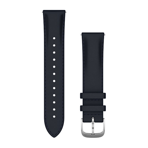 Quick Release-Remmar (20 mm) Navy Italienskt Läder Silverfärgad Hårdvara – Garmin