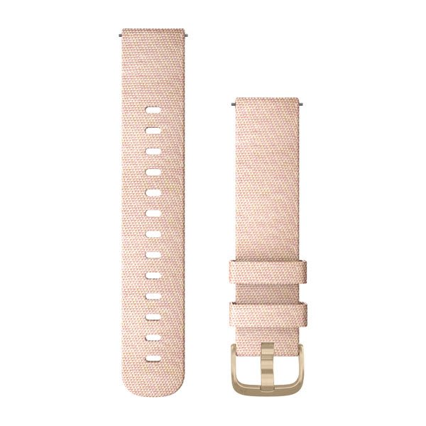 Quick Release-Remmar (20 mm), Blush Pink Vävd Nylon, Ljusguld Hårdvara – Garmin