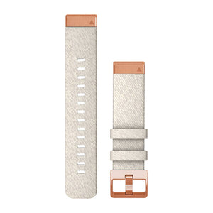 QuickFit® 20 klockarmband, Crememelerad nylon, Roséguld Hardware – Garmin