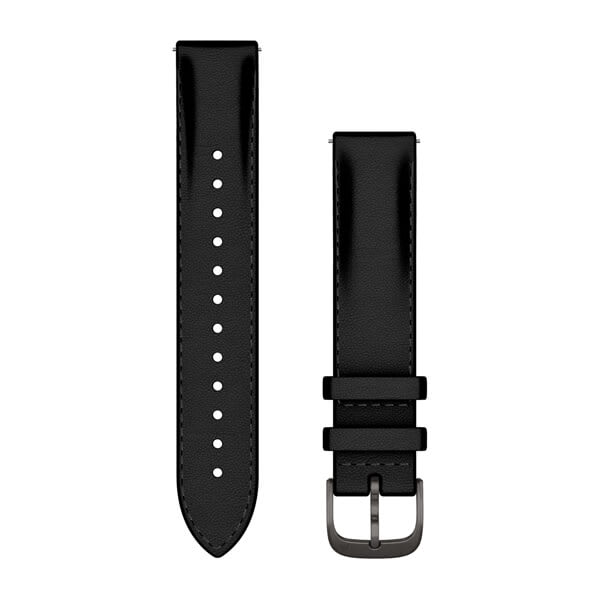 Snabbfästen till rem (18 mm), Svart Läder, Brushed Slate Hardware – Garmin
