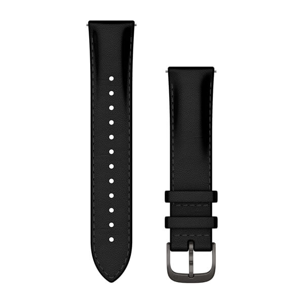 Quick Release-Remmar (20 mm), Svart läder, Brushed Slate-Hårdvara – Garmin