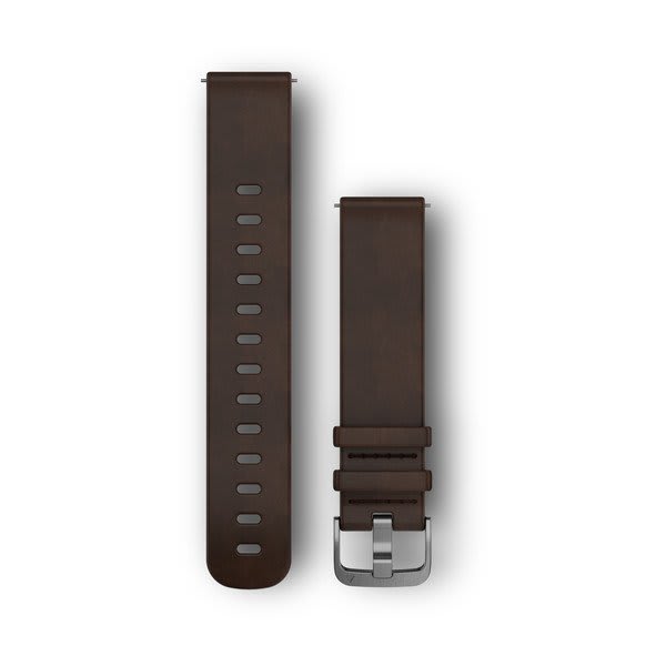 Quick Release-Remmar (20 mm), Mörkbrunt Läder, Silverfärgade Spännen – Garmin