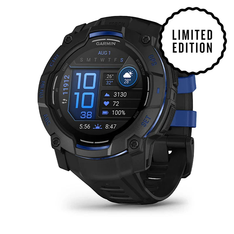 Instinct® 3 – 45 mm, AMOLED, Sort med Bolt Blue/sort rem 1