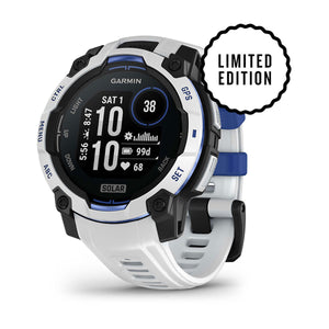 Instinct® 3 – 45 mm, Solar, Whitestone med Whitestone/Bolt Blue rem – Garmin