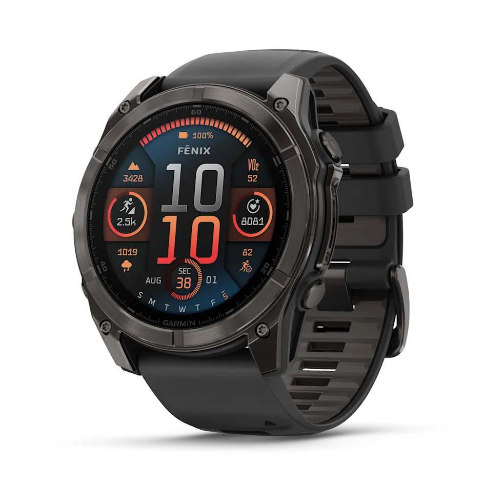 fēnix® 8 – 47 mm, AMOLED, Sapphire, Carbon Grey DLC-titanium med sort/Pebble Grey silikonerem 1