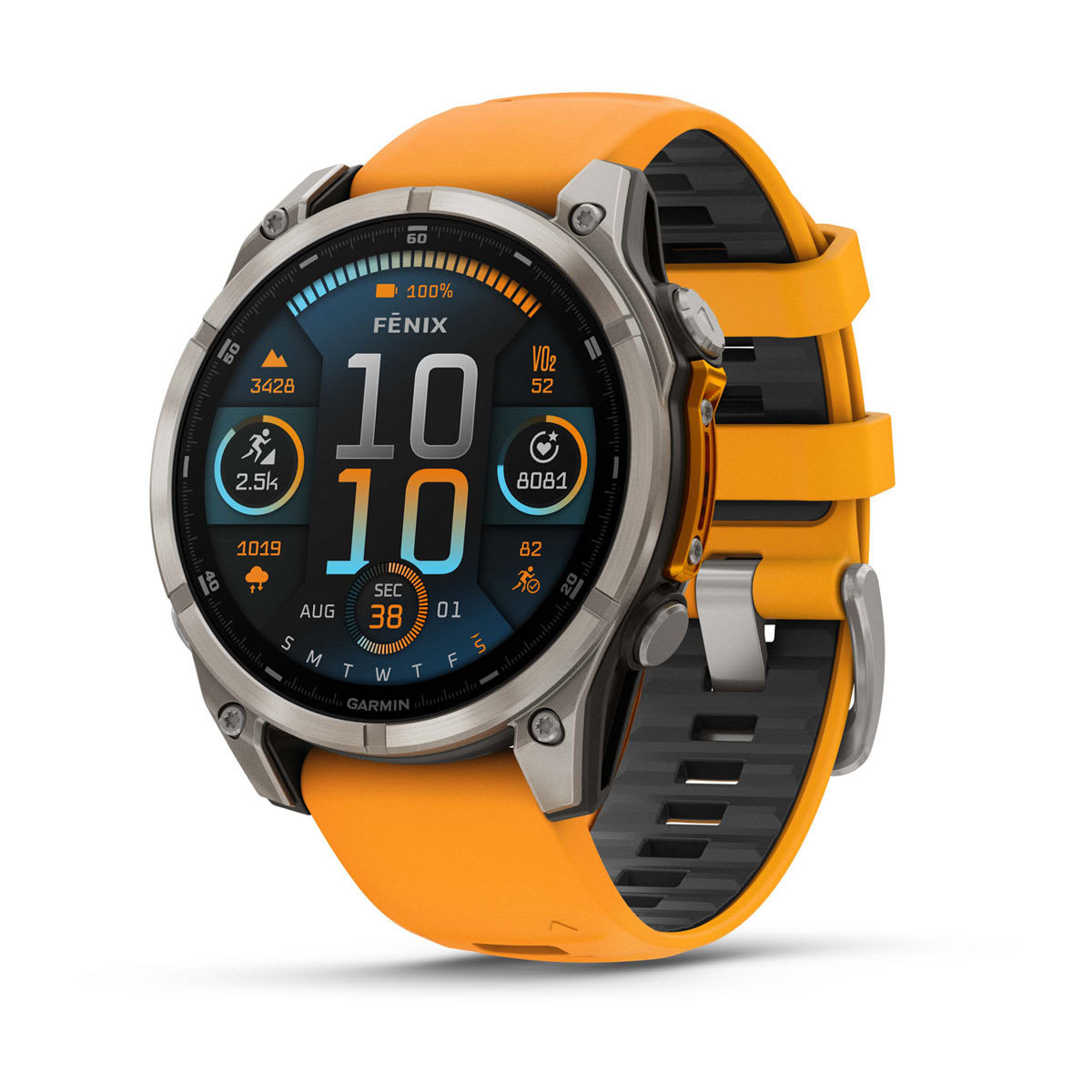 fēnix® 8 – 47 mm, AMOLED, Sapphire, Titanium med Spark Orange/Graphite silikonarmband – Garmin