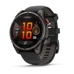 fēnix® 8 Pro – 47 mm, AMOLED, Sapphire, Carbon Grey DLC-titanium med Svart/Pebble Grey silikonarmband – Garmin