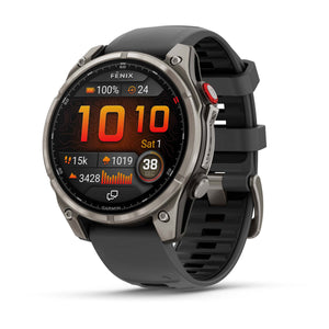fēnix® 8 Pro – 47 mm, AMOLED, Sapphire, titan med silikonarmband i Graphite/Svart – Garmin