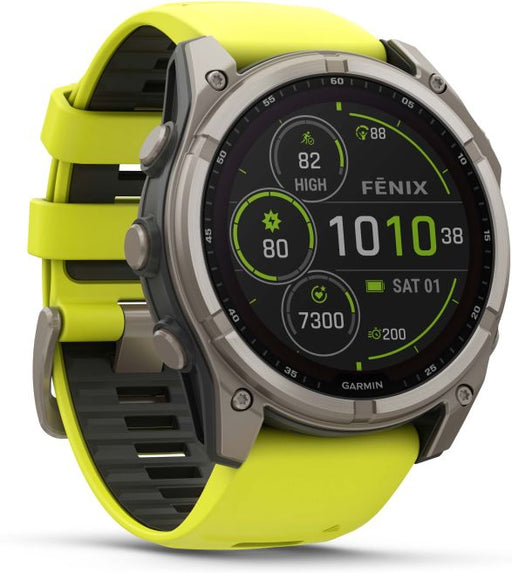 fēnix® 8 – 51 mm, Solar, Sapphire, Titanium med Amp Yellow/Graphite silikonerem 2