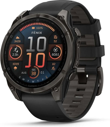 fēnix® 8 – 43 mm, AMOLED, Sapphire, Carbon Grey DLC-titanium med sort/Pebble Grey silikonerem 2