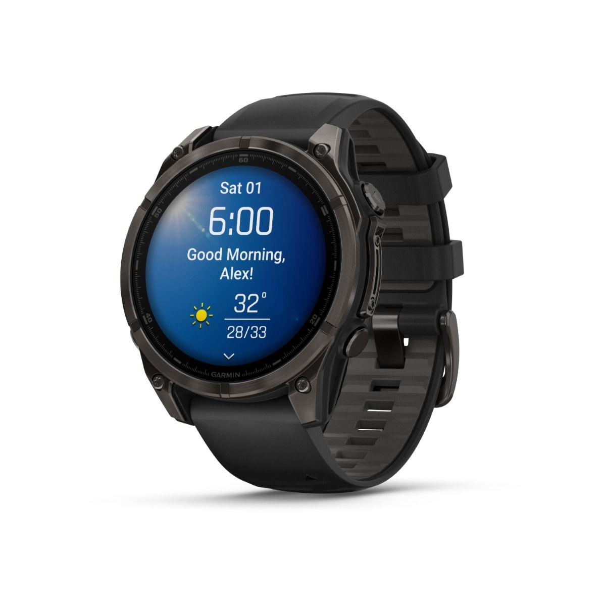 fēnix® 8 – 47 mm, AMOLED, Sapphire, Carbon Grey DLC-titanium med Svart/Pebble Grey silikonarmband – Garmin