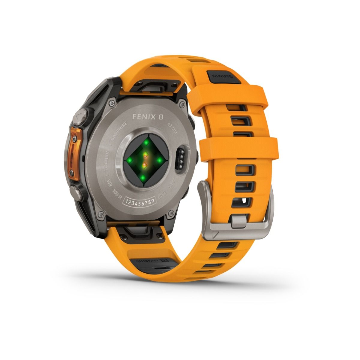 fēnix® 8 – 47 mm, AMOLED, Sapphire, Titanium med Spark Orange/Graphite silikonarmband – Garmin