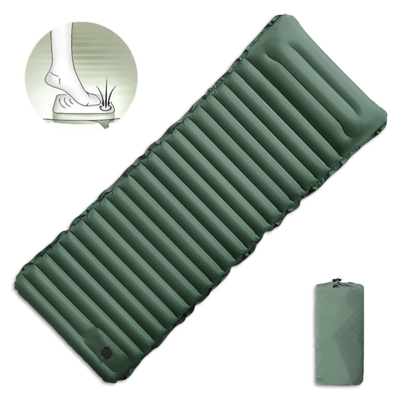 Globuz – Cloud Sovmatta med inbyggd fotpump, 195 × 70 × 10 cm, Green/Grey
