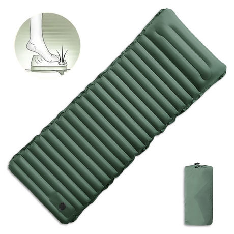 Globuz – Cloud Sovmatta med inbyggd fotpump, 195 × 70 × 10 cm, Green/Grey