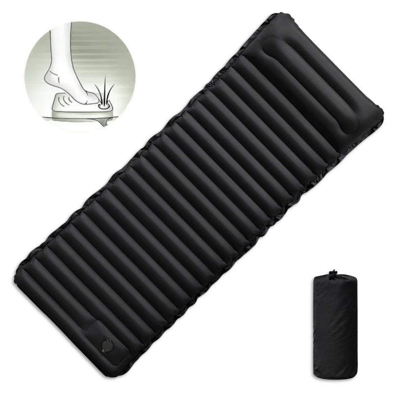 Globuz – Cloud Liggunderlag med inbyggd fotpump, 195 × 70 × 10 cm, Svart/Grå
