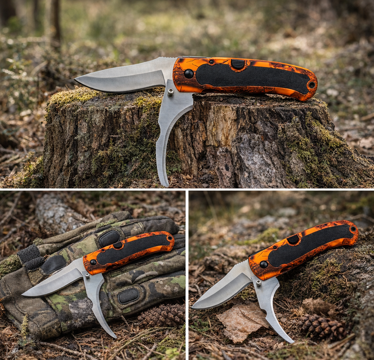 Orange camo-kniv med 2 blad – HuntElite