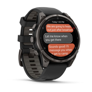 fēnix® 8 Pro – 47 mm, AMOLED, Sapphire, Carbon Grey DLC-titanium med Svart/Pebble Grey silikonarmband – Garmin