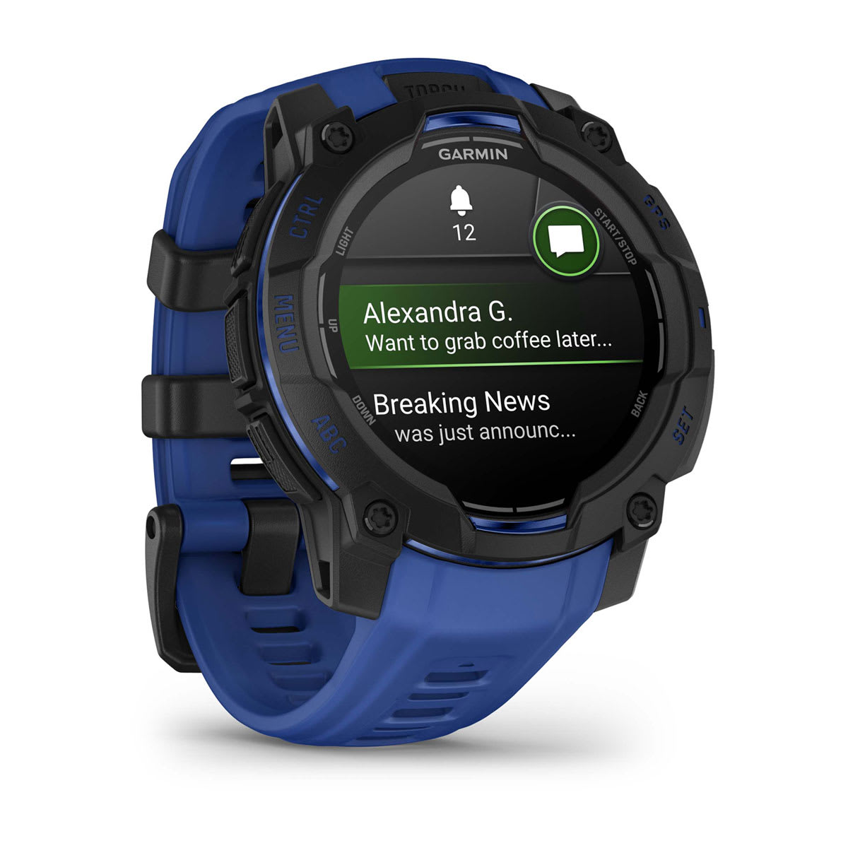 Instinct® 3 – 45 mm, AMOLED, Svart med Bolt Blue/Svart rem – Garmin