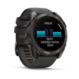 fēnix® 8 – 51 mm, AMOLED, Sapphire, Carbon Grey DLC med Svart/Pebble Grey silikonarmband – Garmin