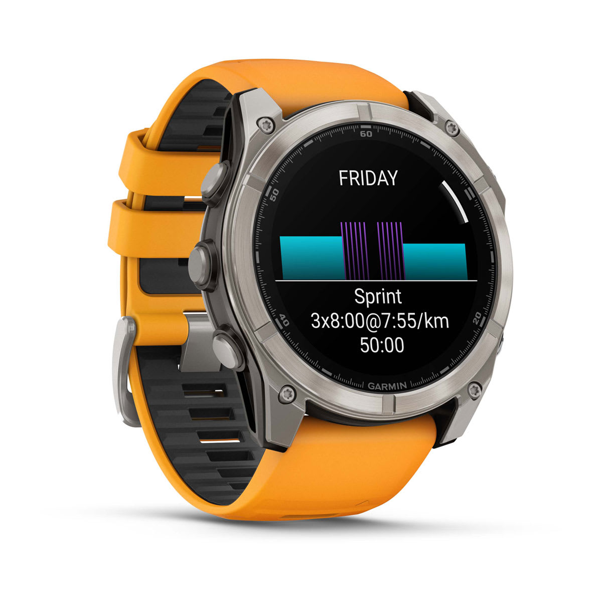 fēnix® 8 – 51 mm, AMOLED, Sapphire, Titanium med Spark Orange/Graphite silikonarmband – Garmin