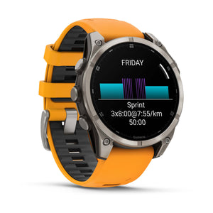 fēnix® 8 – 47 mm, AMOLED, Sapphire, Titanium med Spark Orange/Graphite silikonarmband – Garmin