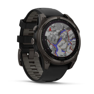 fēnix® 8 – 47 mm, Solar, Sapphire, Carbon Grey DLC-titanium med Svart/Pebble Grey silikonrem – Garmin
