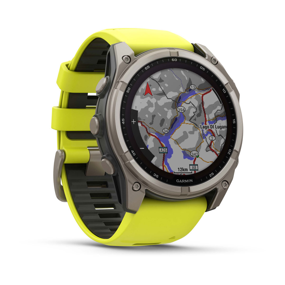 fēnix® 8 – 51 mm, Solar, Sapphire, Titanium med Amp Yellow/Graphite silikonrem – Garmin