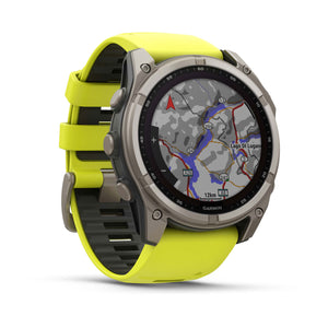 fēnix® 8 – 51 mm, Solar, Sapphire, Titanium med Amp Yellow/Graphite silikonrem – Garmin