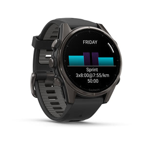 fēnix® 8 – 43 mm, AMOLED, Sapphire, Carbon Grey DLC-titanium med Svart/Pebble Grey silikonarmband – Garmin