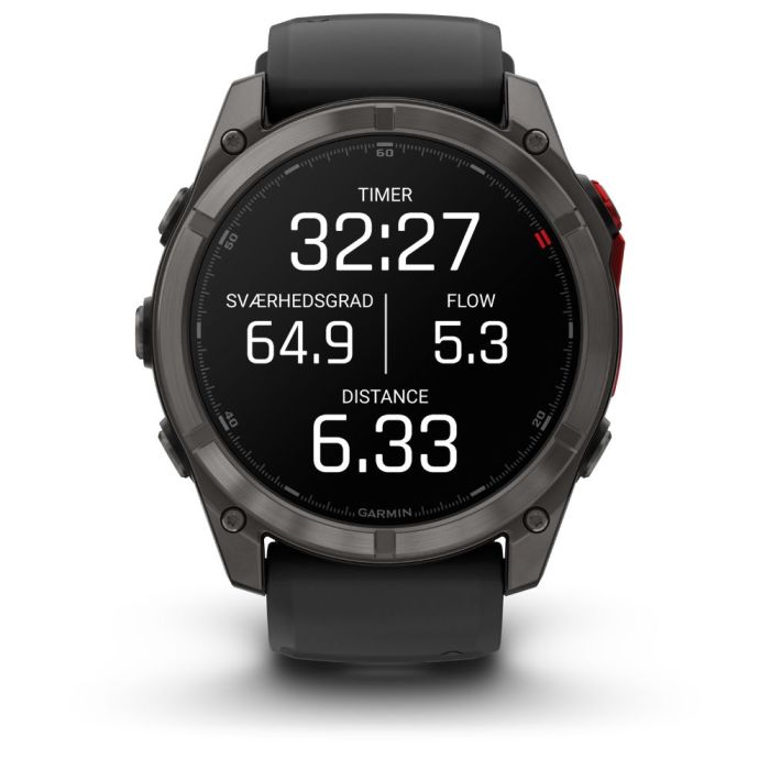fēnix® 8 Pro – 51 mm, MicroLED, Sapphire, Carbon Grey DLC-titanium med sort/Pebble Grey silikonerem 1