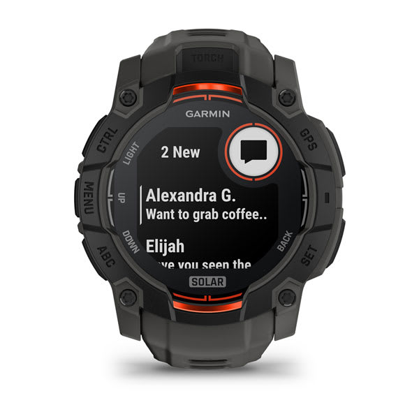 Instinct® 3 – 50 mm, Solar, Svart med Charcoal Rem – Garmin