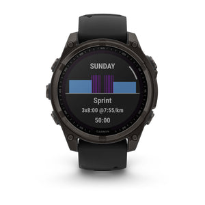 fēnix® 8 – 47 mm, Solar, Sapphire, Carbon Grey DLC-titanium med Svart/Pebble Grey silikonrem – Garmin