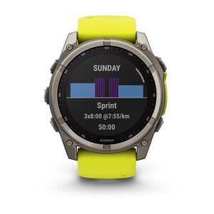 fēnix® 8 – 51 mm, Solar, Sapphire, Titanium med Amp Yellow/Graphite silikonrem – Garmin