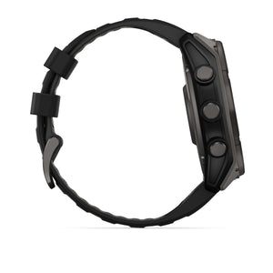 fēnix® 8 – 51 mm, Solar, Sapphire, Carbon Grey DLC-titanium med Svart/Pebble Grey silikonarmband – Garmin