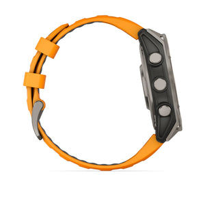 fēnix® 8 – 47 mm, AMOLED, Sapphire, Titanium med Spark Orange/Graphite silikonarmband – Garmin